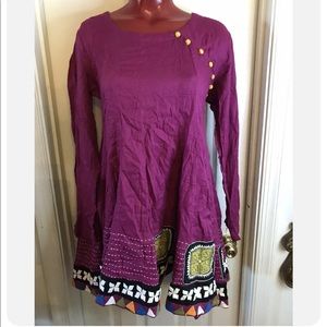 NWOT Generation Woman Cotton Magenta Embroidered Kurta Tunic Women SZ 14 (40")